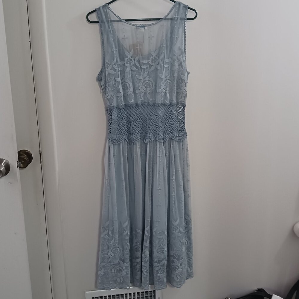 NWT Sundance Dusty Blue Lace Overlay Dress Sz 10 Love Always - Picture 2 of 13